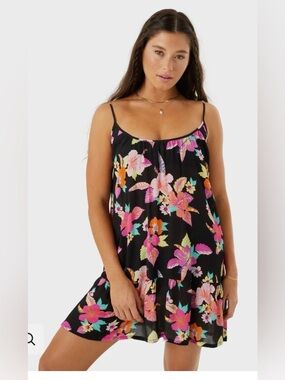 👗Roxy Black Summer fling Floral spaghetti straps dress.